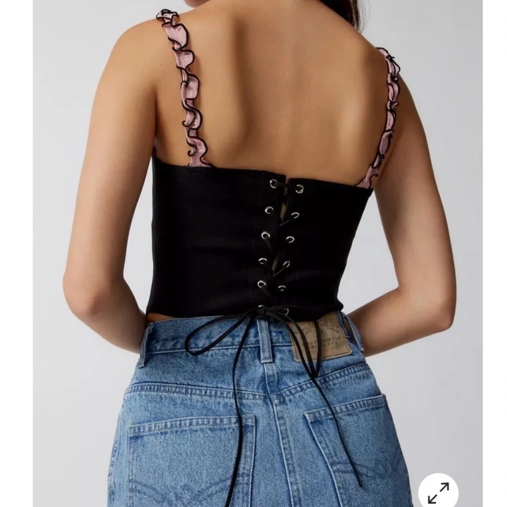 Motel rocks Idalia Corset Top Mesh Black with Pink Ruffles sz small S - Picture 3 of 8